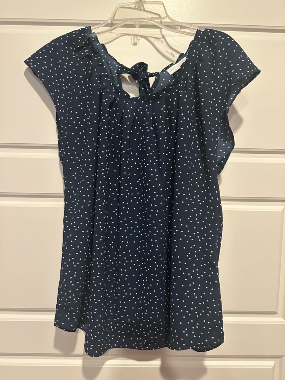 LC Lauren Conrad Navy and White Polka Dot Blouse